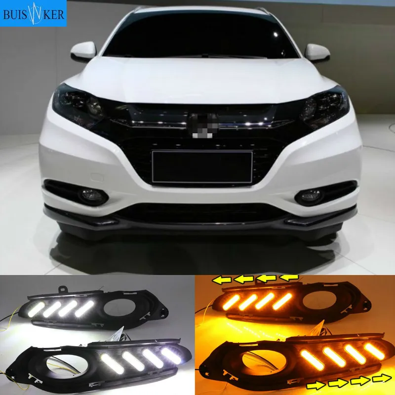 

2Pcs For Honda HR-V HRV Vezel 2014 2015 2016 2017 2018 DRL fog lamp Daytime Running Lights with yellow turn signal
