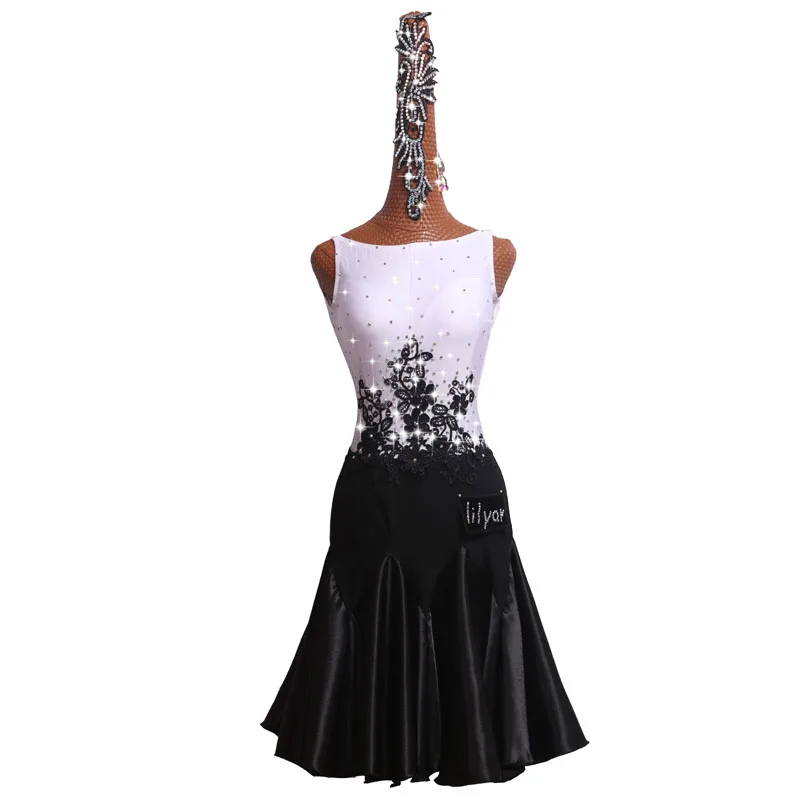 Vestido de dança latina para adultos e crianças, vestido de competição, vestido performático, saia prática, personalizar, trajes adultos, bordados, 1