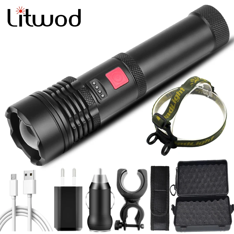 

XHP50.2 Led Flashlight Built in 18650 Battery Usb Rechargeable Zoomable Torch 2 in 1 Head Lantern Lamp Hard Bulbs Bike Light 20W