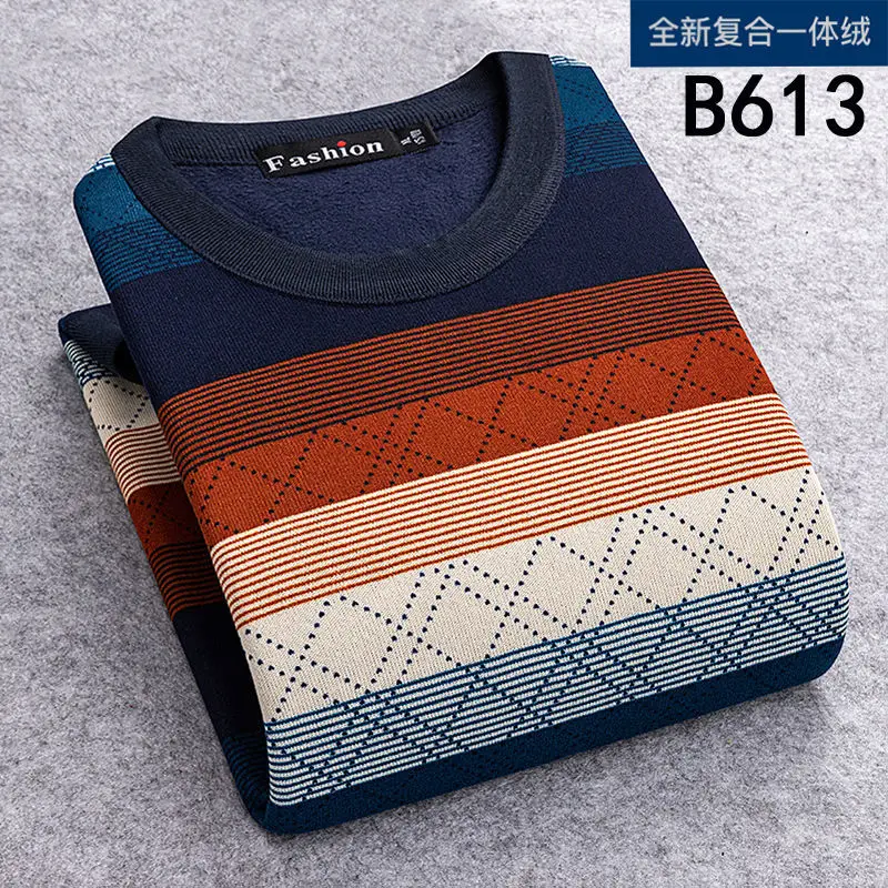 Sweter Bulu Pria 4XL Sweater Katun Bulu Tebal Bergaris Mode 2021 Pakaian Pria Sweater Mantel Leher-o Antik Pria