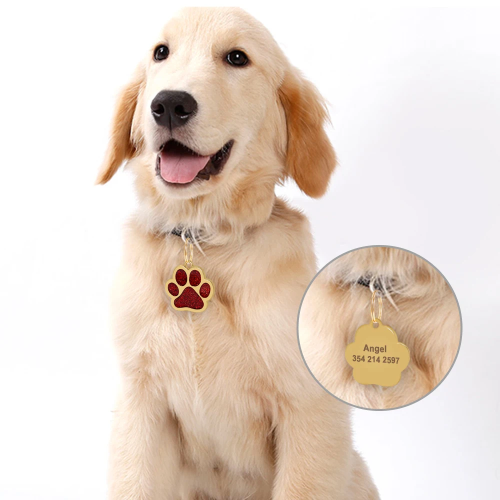 Bling Hund ID Tag Personalisierte Wunderschöne Hund Tags für Small Medium Hund Footprint Nach Pet Name Tag Platte Kragen Zubehör