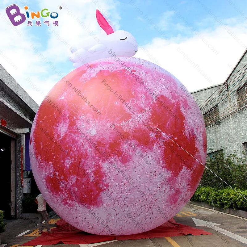 

Giant 6 meters diameter inflatable red moon with rabbit for outdoor decoration / inflatable moon model with lighting toys