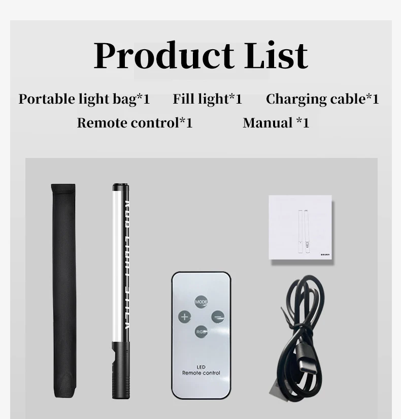 RGB Handheld LED Light Wand Colorful Photography Lighting Stick 10 Modes Rechargeable Photo Studio Fill Lamp For Youtube Video