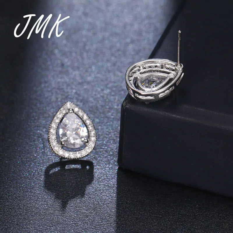 JMK Classic Water Drop Stud Earrings Zircon 4 Color High Quality Gemstone Fashion Jewelry For Women Bridal Birthday Party Gift