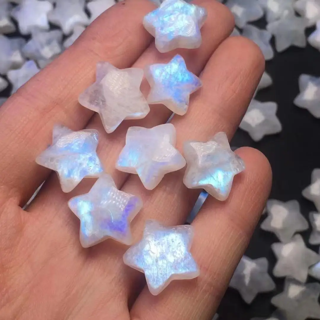 

Natural moonstone carving five-pointed star.Crystalline energy points are used for reiki healing