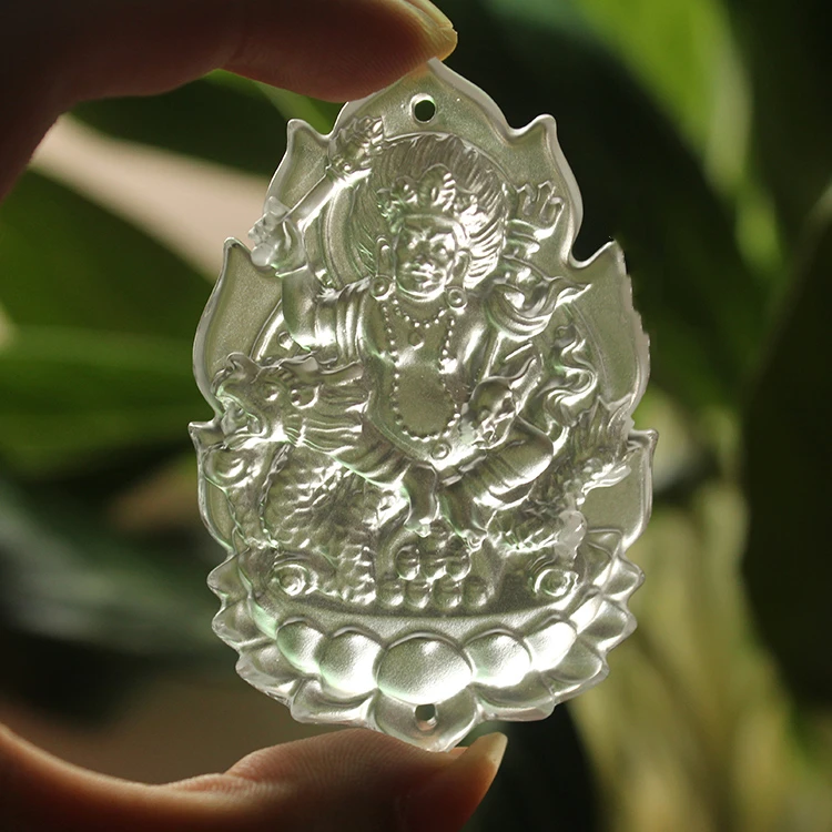 Ancient method glass, five way God of wealth, yellow, white, green god of wealth, carry on small Buddha Pendant