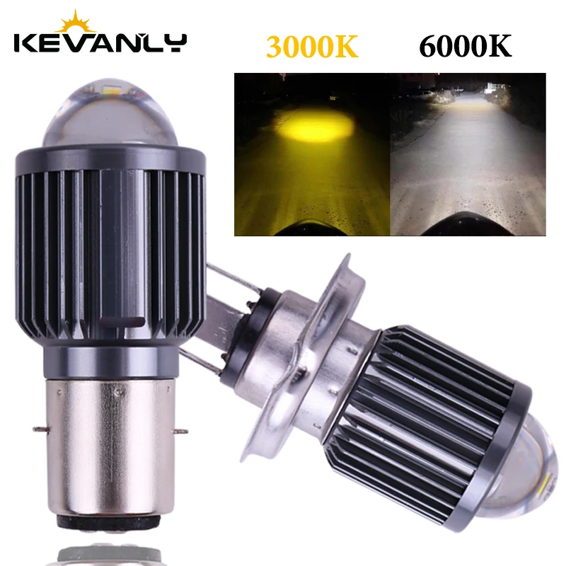 1PC BA20D H4 LED Hi Lo beam  Motorcycle Headlight Motorbike 3000K 6000K Scooter car Accessories Condensing Len Fog Lights 2000lm