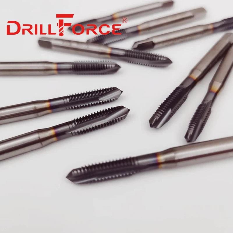 Drillforce Cobalt Screw Thread Tap Drill Bits Spiral Pointed Flute Metric M2-M16 TICN Coated Machine Tap For Stainless Steel