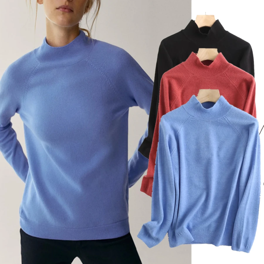 

Jenny&Dave Pullovers Tops Half Of Turtleneck Multicolor Solid Winter Sweaters Women Fashion Simple Pull Femme Sweaters Women