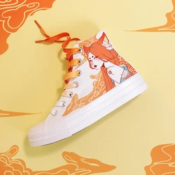 Amy and Michael Original Design Hand Painted Canvas Shoes High Top Tennis Female Students Plimsolls Flat Woman Vulcanize Shoes