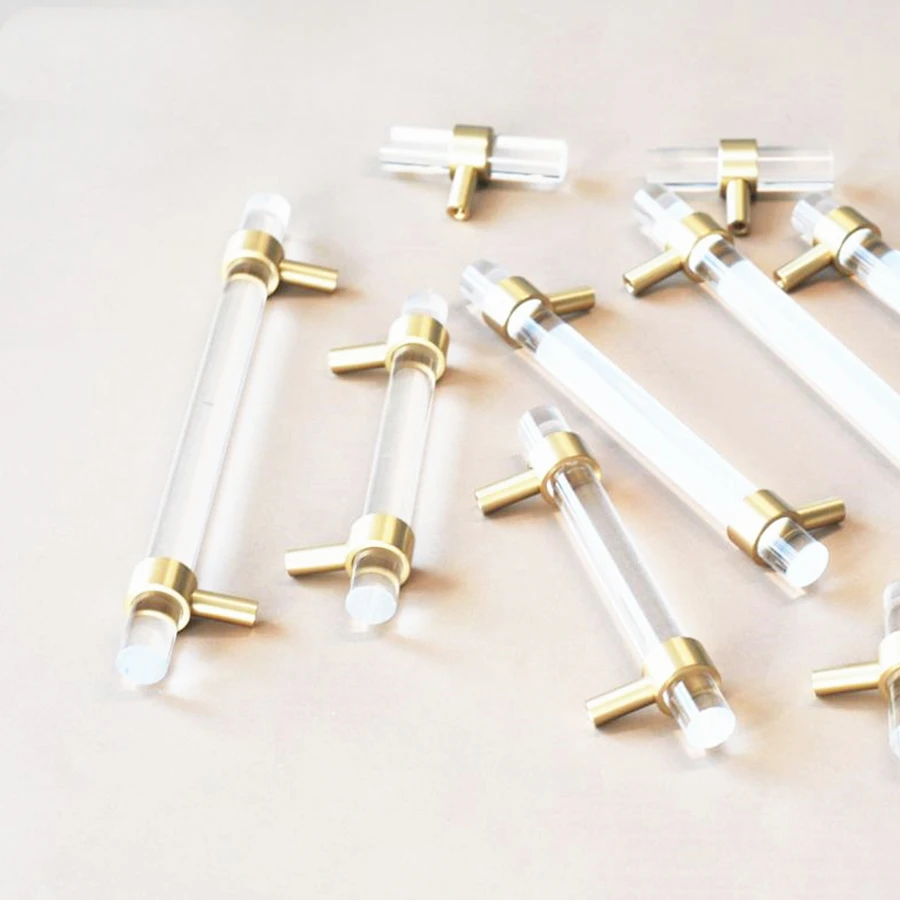 LCH  Top Quality Acrylic Round Transparent Cabine Handle Silver Solid Brass Modern Style Knob Clear Door Pull