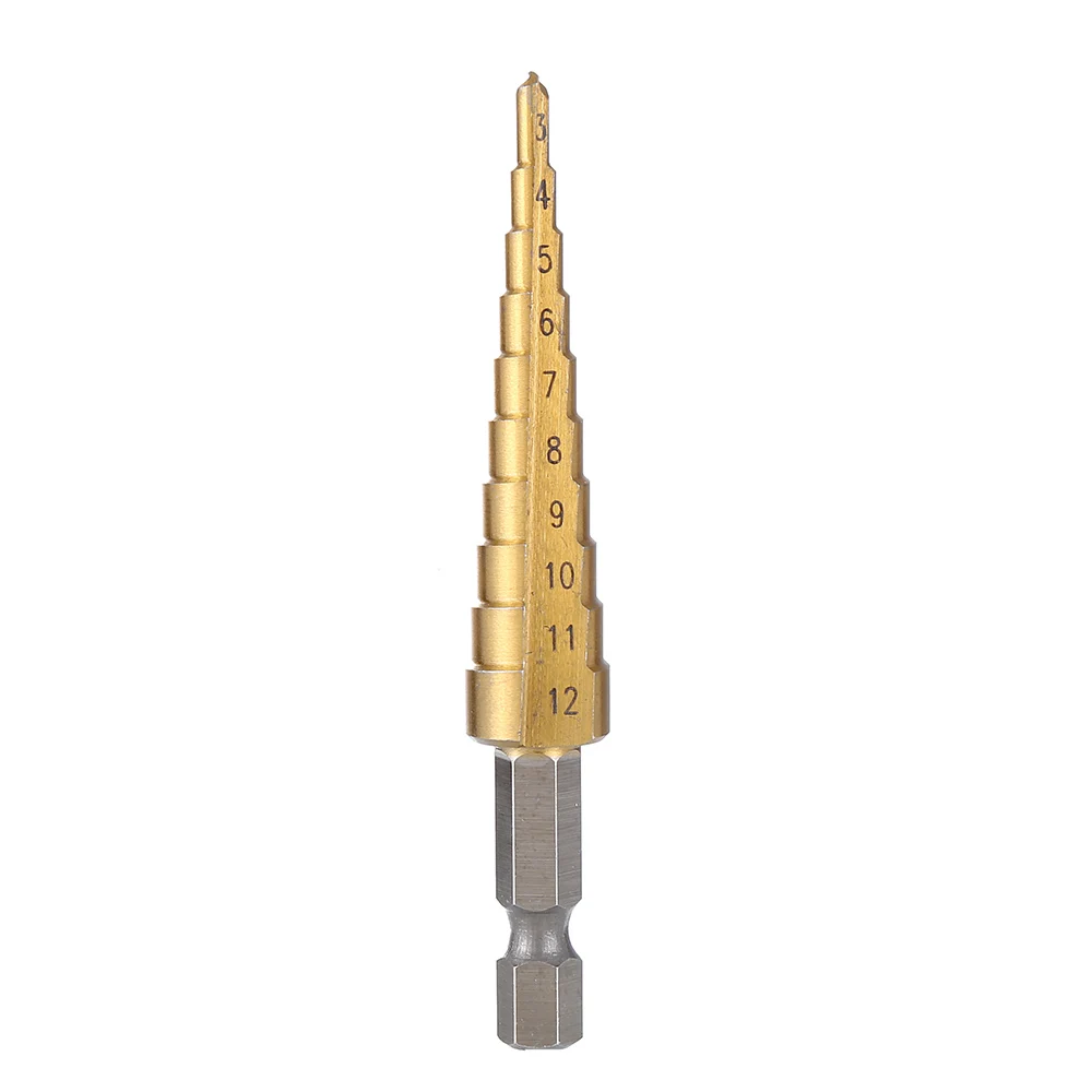 HSS 3-12mm 4-12mm 4-20mm HSS Straight Groove Step Drill Bit Titanium Coated Wood Metal Hole Cutter Core Drilling Tools Set