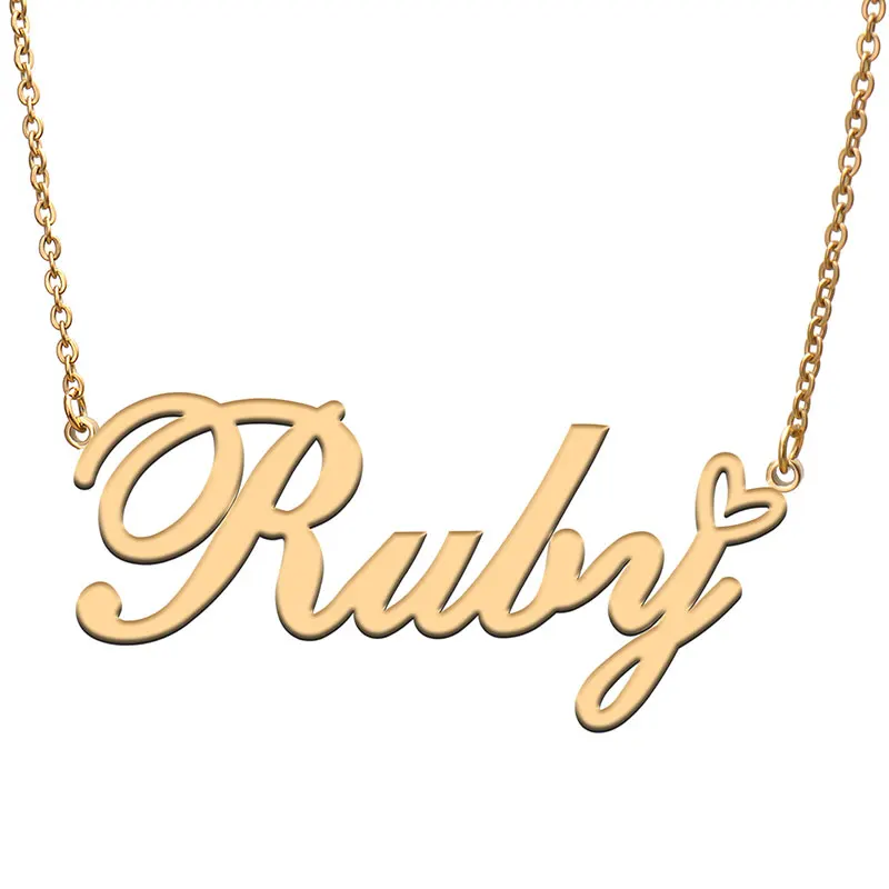 

Ruby Love Heart Name Necklace Personalized Gold Plated Stainless Steel Collar for Women Girls Friends Birthday Wedding Gift