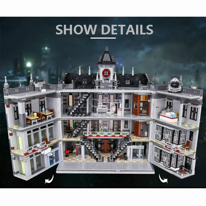 New 18K Arkham Large Asylum Lunatic Hospital Sanctum Sanctorum Building Blocks Bricks City Street Toys for Kids Christmas Gifts