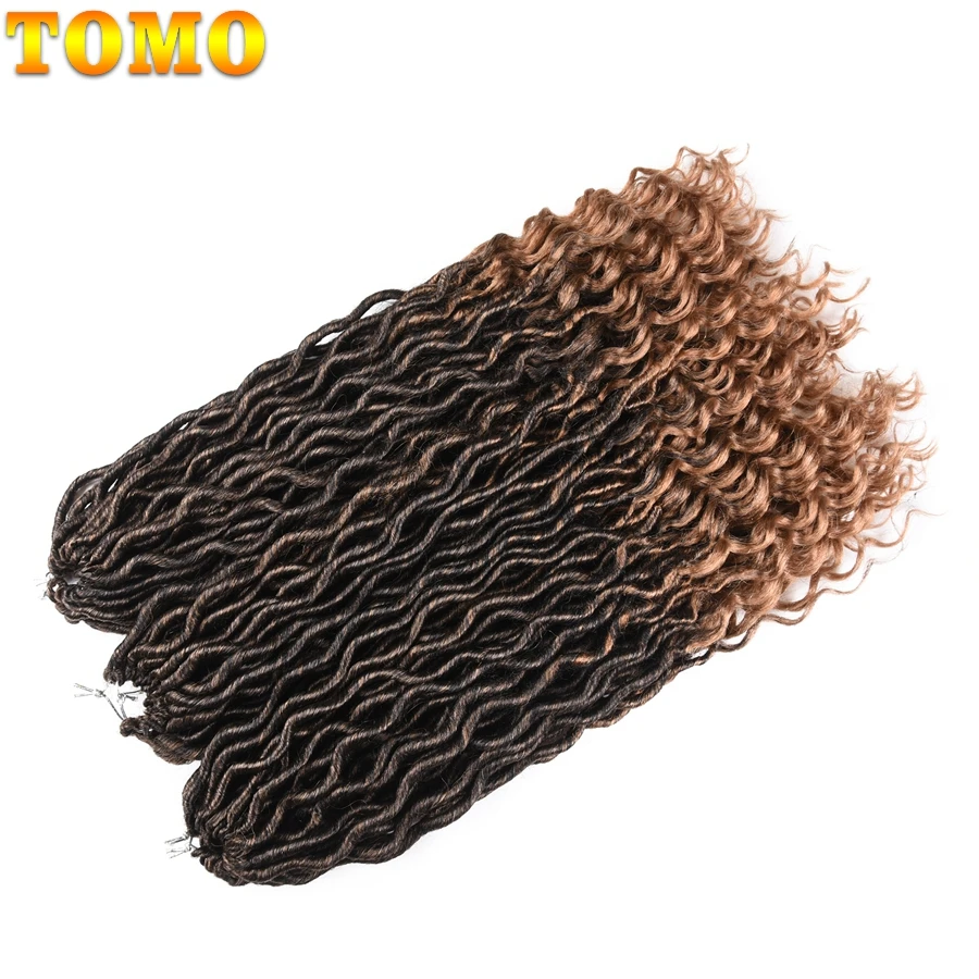 TOMO Faux Locs Crochet Hair Wavy Dreadlocks Braids With Curly Ends Ombre Brown Color Soft Pre-Looped Synthetic Braiding Hair 20\