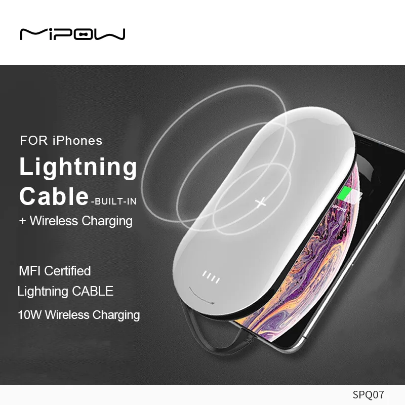 MIPOW Power Bank 5000mAh with 18W PD Fast Charging Powerbank wireless charge Charger PoverBank For iPhone 12Pro Built in Cables