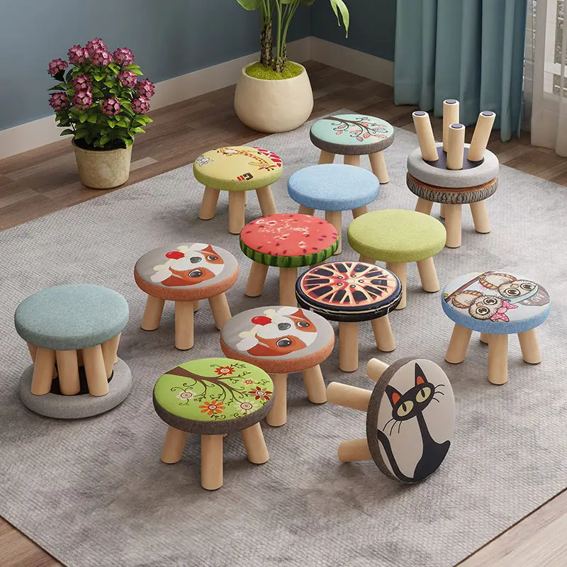 1PC Creative Pine kids stool round taboret mini portable outdoor chair for kids bearing strong cartoon home bedroom wood bench