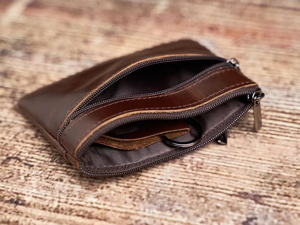 Echtes Leder Mini Geldbörse Kleine Geldbörse Männer Frauen Braun Vintage Casual Kreditkarte Kleine Tasche Reißverschluss Tasche Schlüsseltasche NUPUGOO – Detail 9
