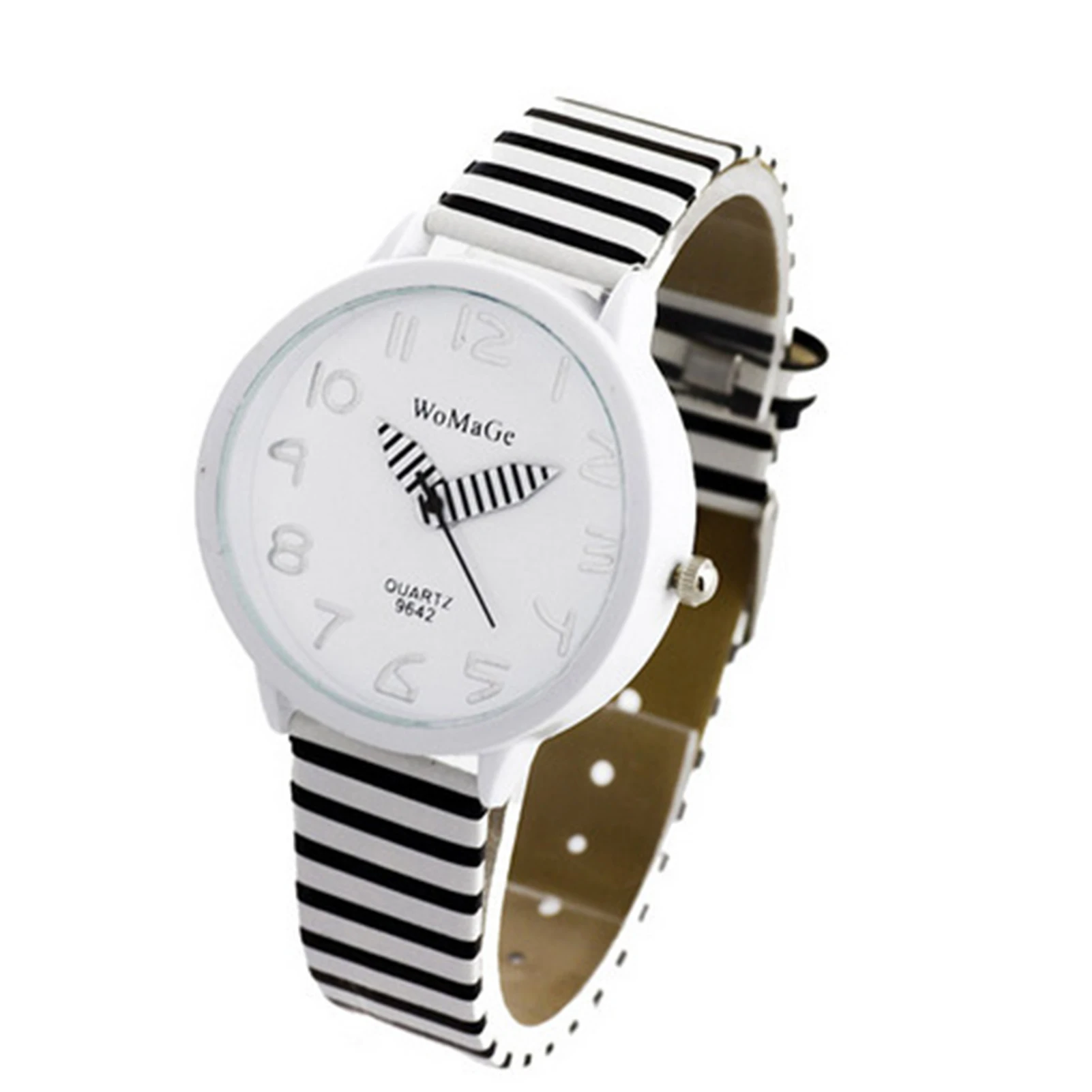 Fashion Wrist Watch Women Fashion Color Striped Strap Round Case Casual Quartz Analog Wrist Watch Striped Faux Leather