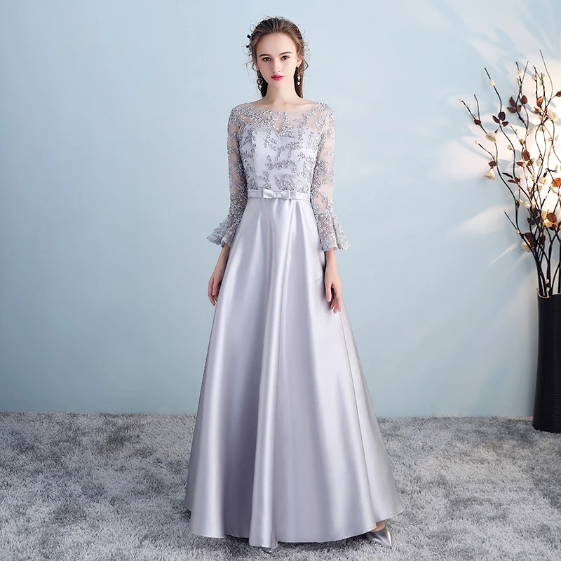 Bridesmaid Dresses Silver Gray Pattern A Line Vestido De Festa Sexy Halter Elegant Gowns Short Sleeve Wedding Party Dress R025