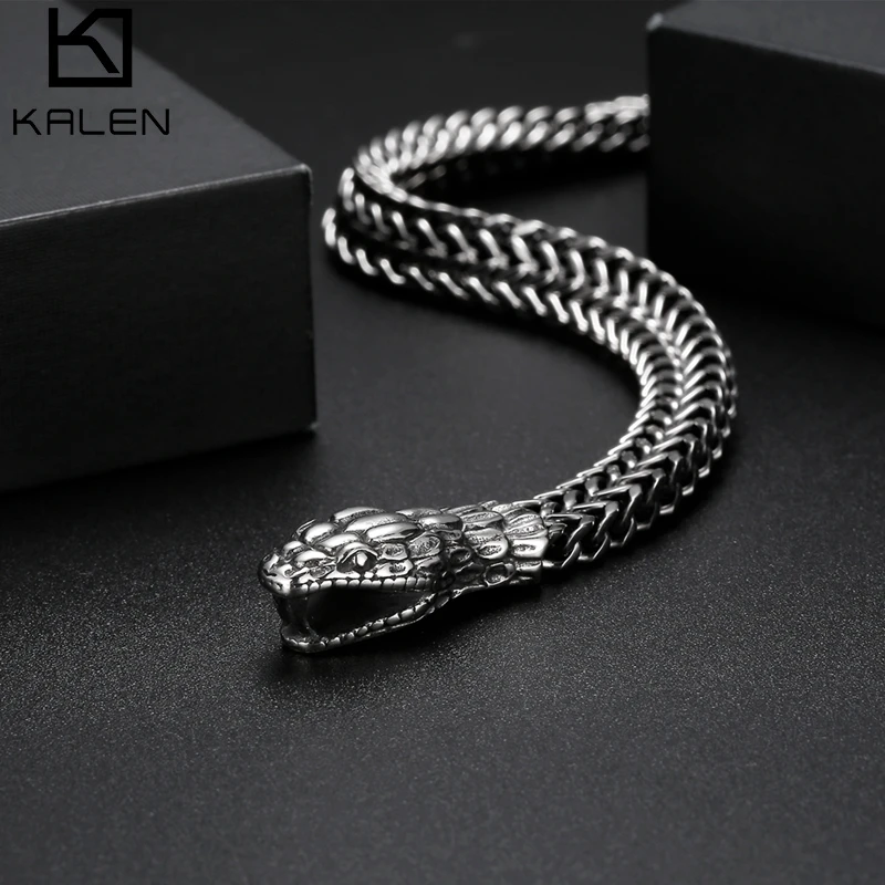 Punk Goth Snake Bracelets for Men Exaggerated Vintage Silver  Color Charm Bangle Hip Hop Party Jewelry Mujer Bijoux Gifts