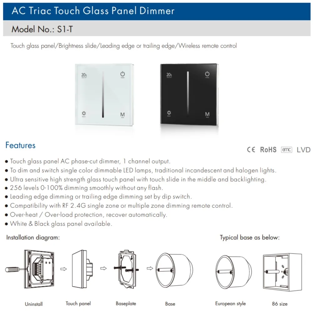 Triac Led Dimmer 220V 230V 110V Ac 2.4G 4-Zone Draadloze Rf Afstandsbediening Afstandsbediening voor Enkele Kleur Led Dimbare Gloeilamp Ks