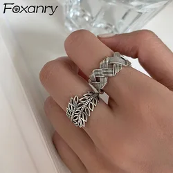 Foxanry Minimalist Silver Color Width Rings INS Fashion Vintage Handmade Hollow Cross Geometric Party Jewelry Gifts