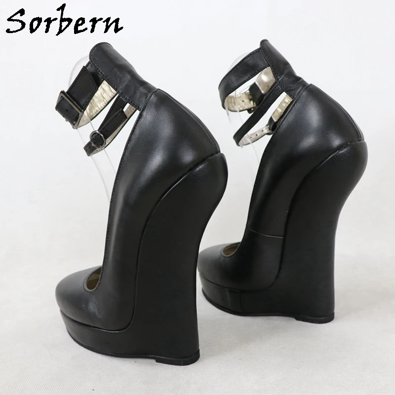 Sorbern Platform Women Pump Shoe NO Heels Ankle Strap Heelless Crossdress Fetish Drag Queen Cosplay Wedge Custom Up To 40cm Heel