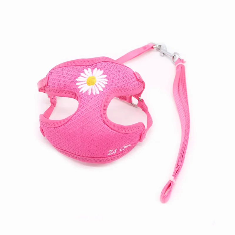 Korean Candy Color Embroidery Breathable Small Pet Dog Harness and Leash Set Soft Nylon Puppy Walking Vest for Chihuahua Yorkie