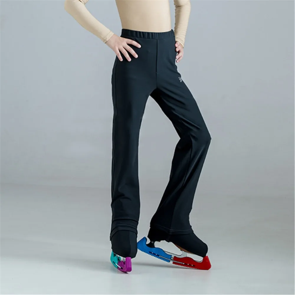 LIUHUO-pantalones de patinaje artístico para hombre, ropa deportiva de terciopelo de elastano negro hielo, alta elasticidad, ropa de competición, medias térmicas para niño