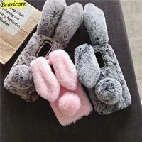 Soft Plush Phone Case For Oneplus 5 5T 6 6T 7 7T 8 8T 9 Pro 9R Nord N10 N100 N200 2 CE 5G Furry Rabbit Bunny Fur Hair Back Cover