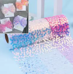 10 yards/roll 6cm/8cm/10cm/12cm DIY handmade material coloured sequin bow holiday decorative tulle ribbon