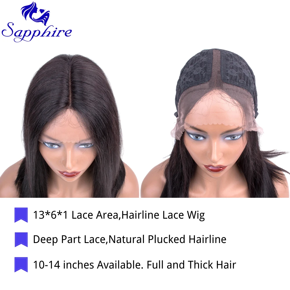 Sapphire Middle 13X6X1 T Part Lace Front Human Hair Wigs Brazilian Hair Wig with Natural Hairline Lace Wigs Bleached Knots