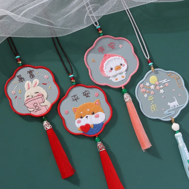 2022 Handmade Mesh Embroidery Kit Mount Fuji Animal Pattern Hoop Cross Stitch Punch Needle Embroidery Thread Kit for Beginner