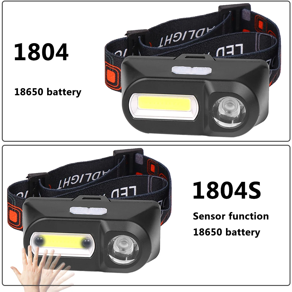 1804 Sensor XP-G Q5 Headlamp Camping Head Light Lamp by 1* 18650 Rechargeable Battery LED COB Bulbs Litwod Lithium Ion 10w