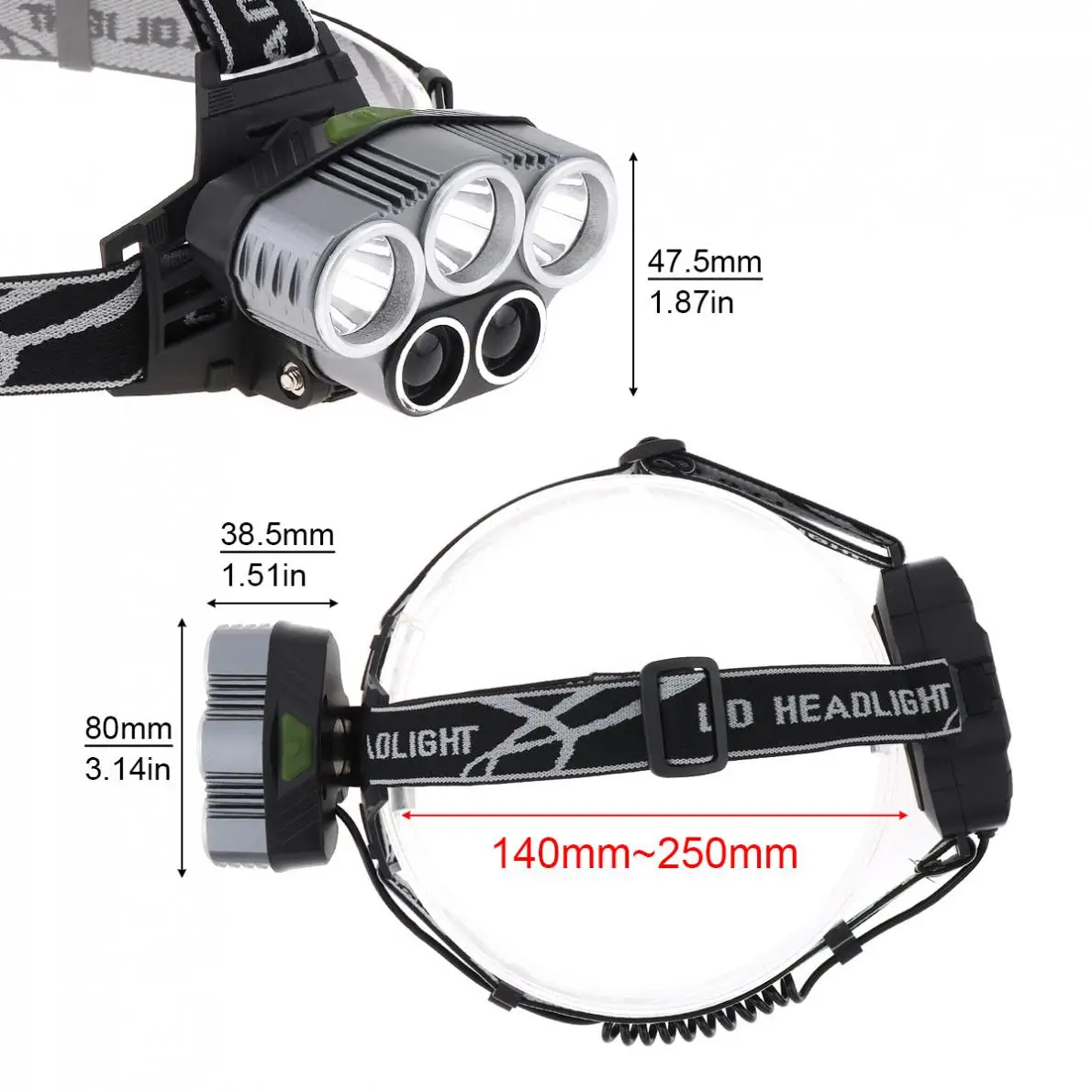 LED Headlamp USB Rechargeable Fishing Headlight with 6 Lighting Modes Flashlight for Camping Night Fishing Outdoor Adventure