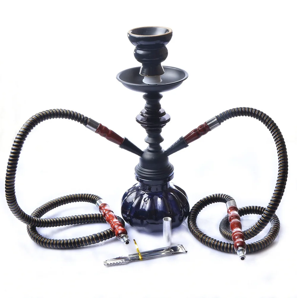 

Double Hose Glass Hookah Travel Shisha Pipe Set Chichas with Narguile Ceramic Bowl Charcoal Tongs Bar Accessories