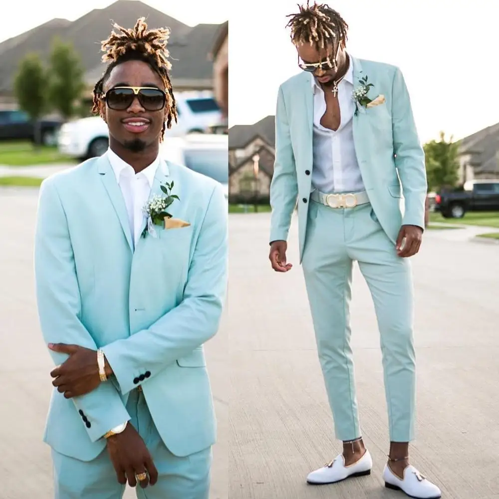 

Mint Green Men's Suits Slim Fit Two Pieces Beach Groomsmen Wedding Tuxedos For Men Peaked Lapel Formal Prom Suit (Jacket+Pants)