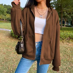 BiggOrange Brown Zip Up Sweatshirt Winter Jacket Clothes oversize Hoodies Women plus size Vintage Pockets Long Sleeve Pullovers