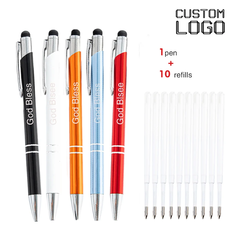 

1 Pen + 10 Refill Metal Handwriting Touch Screen Ball Point Pen Can Customize Birthday Gift Pen School Student Office Stationery