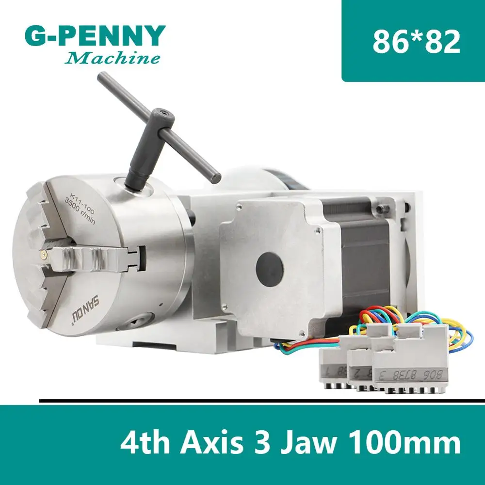 CNC A axis Rotary axis 100mm 3 Jaw 4 Jaw chuck 4th Axis CNC dividing head/Rotation 4:1 with CNC Nema34 stepper Motor