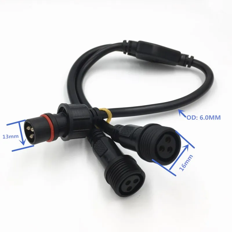 1Pcs M16 Waterproof  Cable 2 3 Pin 1 Male to 2 3 4 5 Female Y Splitter Adapter Plug IP65 for LED Strips Light Connector