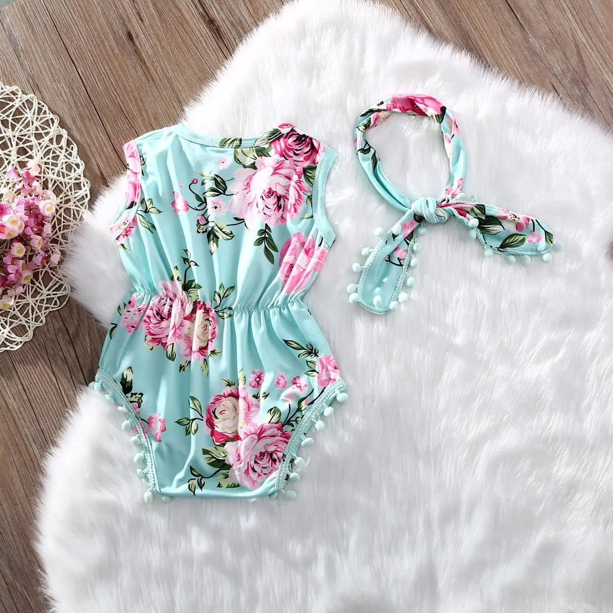 Baby Girl Bodysuit Sleeveless Floral Tassels Summer Clothes Newborn Infant Baby Girl Bodysuit Jumpsuit One Piece Sunsuit