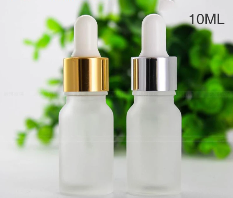 768pcs/lot 10ml Frosted Clear Glass Dropper Bottle Mini Sample Glass Essential Oil Bottles With Gold Silver Black Cap