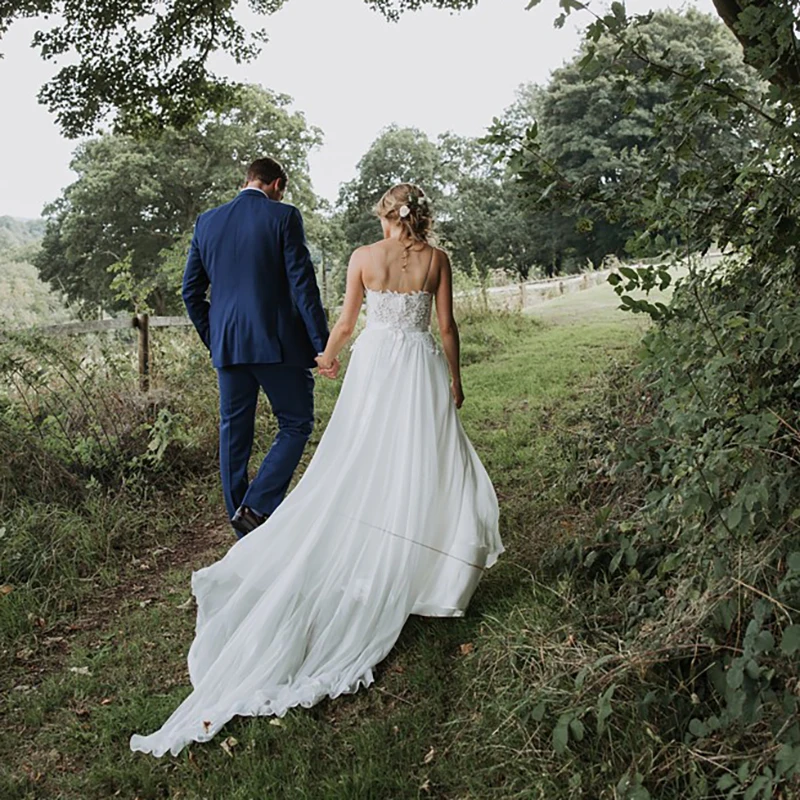 Robe De mariée longue en mousseline De soie, nouveau Style, avec Appliques en dentelle, Robe formelle pour femmes