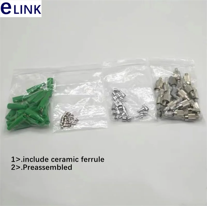 Kits pré-montados de conectores de fibra, acessório óptico, ELINK, FC/UPC com virola cerâmica, verde, SM MM, 3.0mm, 2.0, 0.9, 1000pcs