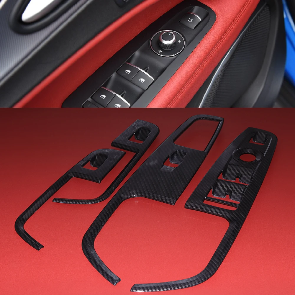 Car Window Lift Switch Panel Cover Trim Front Grille Emblem Logo Ring Stikcer Fit for Alfa Romeo Stelvio 2017 2018-2019 LHD