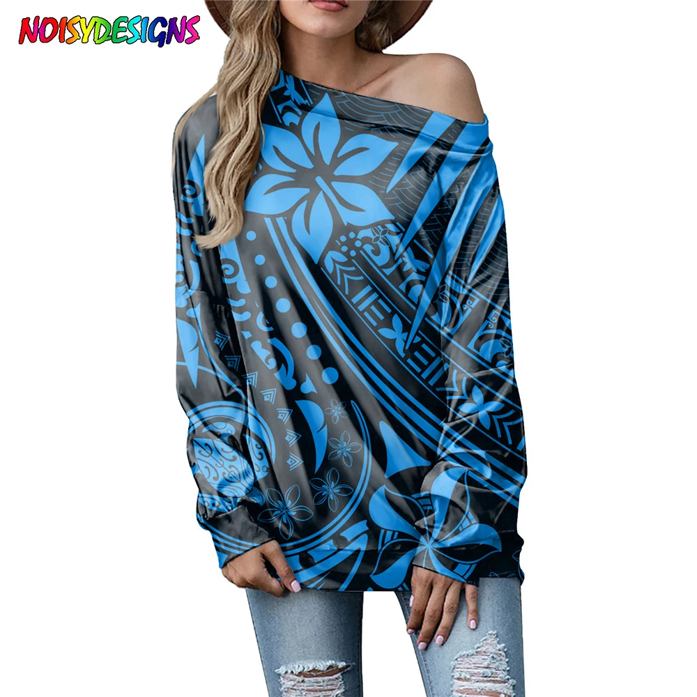 NOISYDESIGNS Sexy One Shoulder Off Shoulder Top for Women Tattoo Hibiscus Turtle Printed Ladies Spring Long Sleeve T Shirts