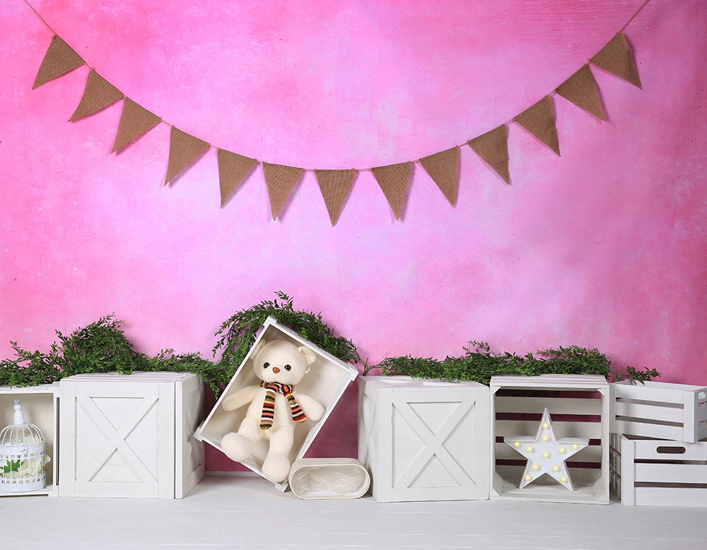 Pink Solid Gradient Baby Newborn Birthday Party Decoration Photography Background Wood Box Backdrops Photo Studio Prop W-4397