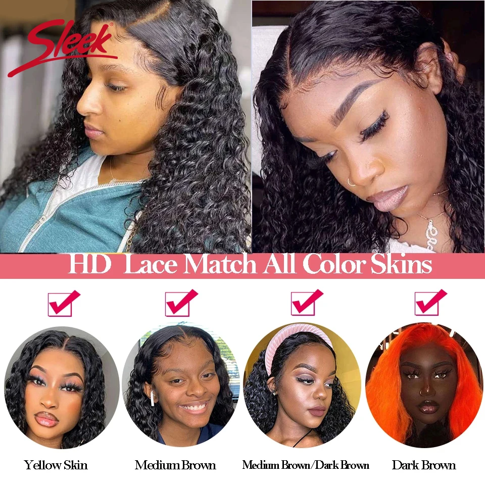 Sleek Brazilian Deep Wave Wig 13*4 T Lace Front Part Hair 4X4 Closure Lace Wigs Natural Color Remy Human Hair Wigs For Black